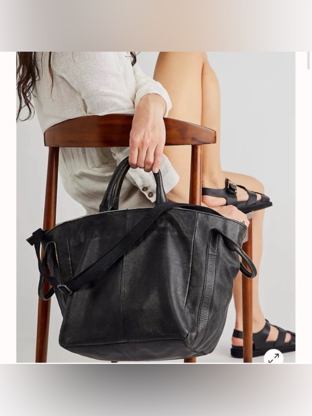Free People Black Leather Satchel Tote